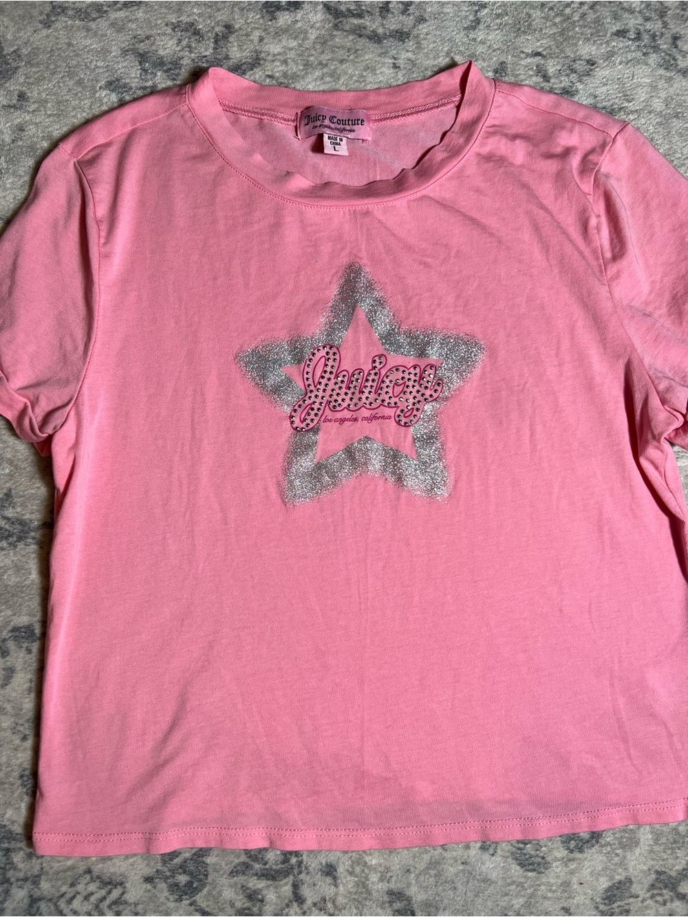 Juicy Couture Pink Tee with Silver Glitter Star Logo